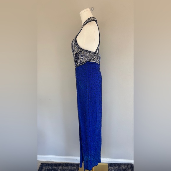 VTG LAURENCE KAZAR 90s 100% Silk Beaded Halter Gown Prom Formal Maxi Dress Sz S - Picture 10 of 16